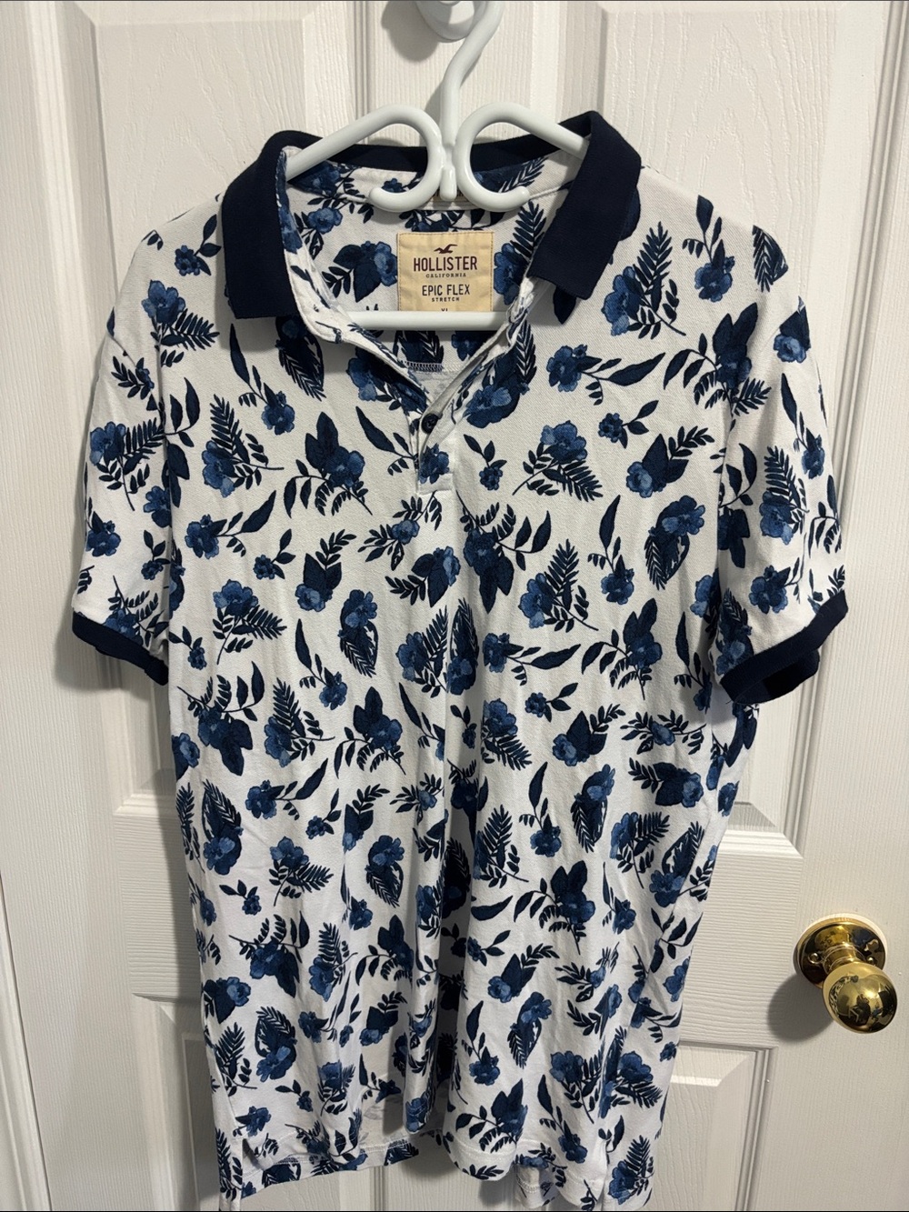 Hollister White Polo with Blue Floral Print